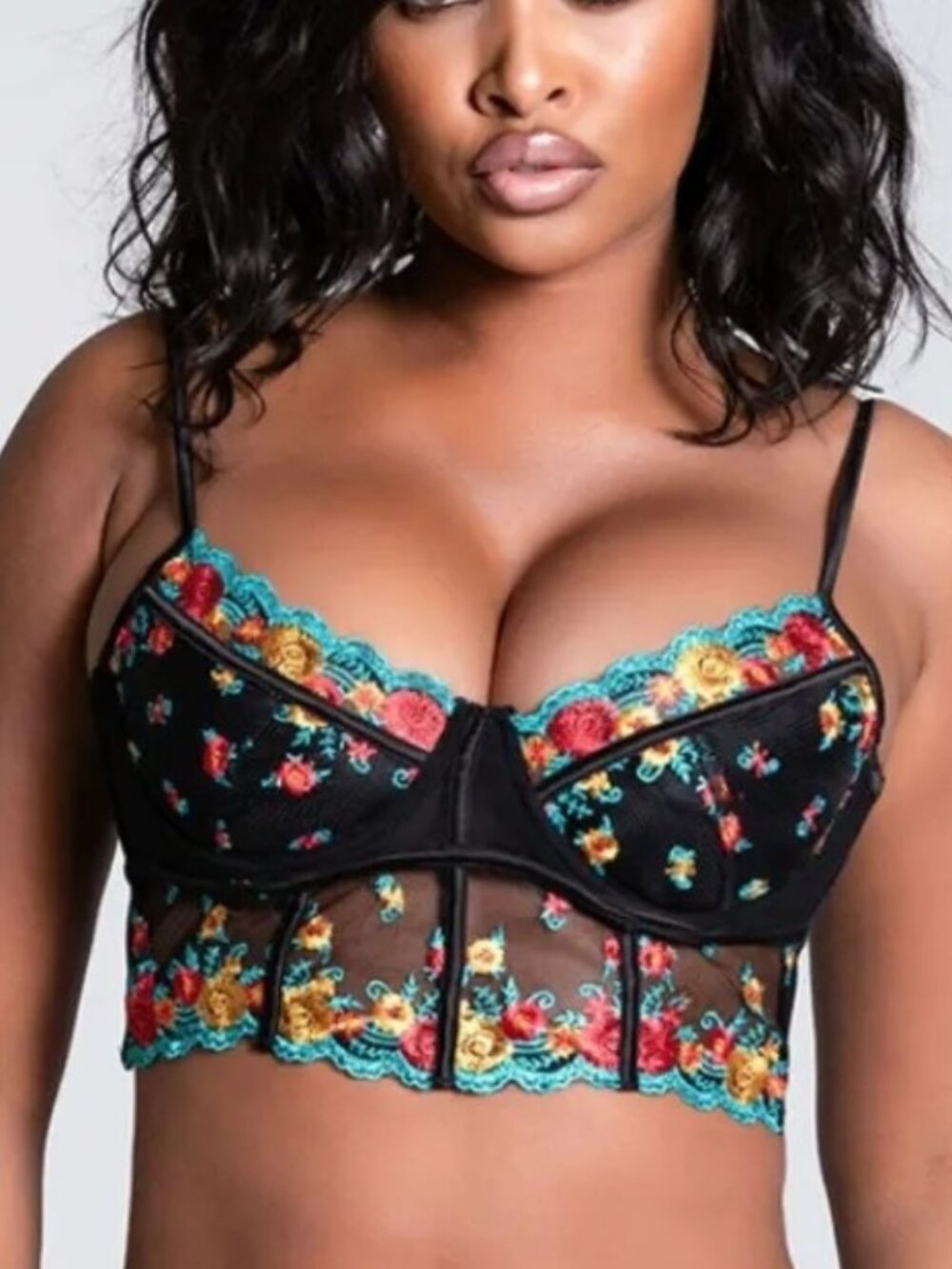 Hauty Floral Size L Longline Embroidered Lace Underwire Bra Black‎ Lingere